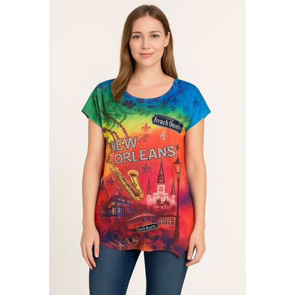 Maxi & Co New Orleans Rainbow French Quarter Graphic Top Women’s Size L - Picture 4 of 4